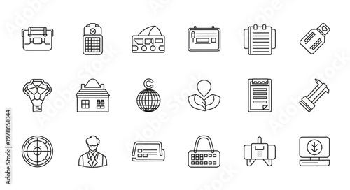 Minimal monochrome business and office icon set.