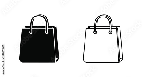 Two shopping bags in contrasting black and white line art style