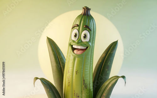Cartoon zucchini with a face a playful and whimsical vegetable character