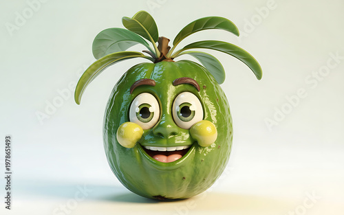 Smiling avocado character with a face a whimsical digital illustration