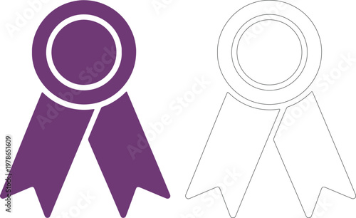 Purple ribbon rosette and outline medal