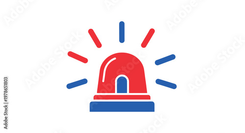 A graphic illustration of a red and blue emergency siren on a white background