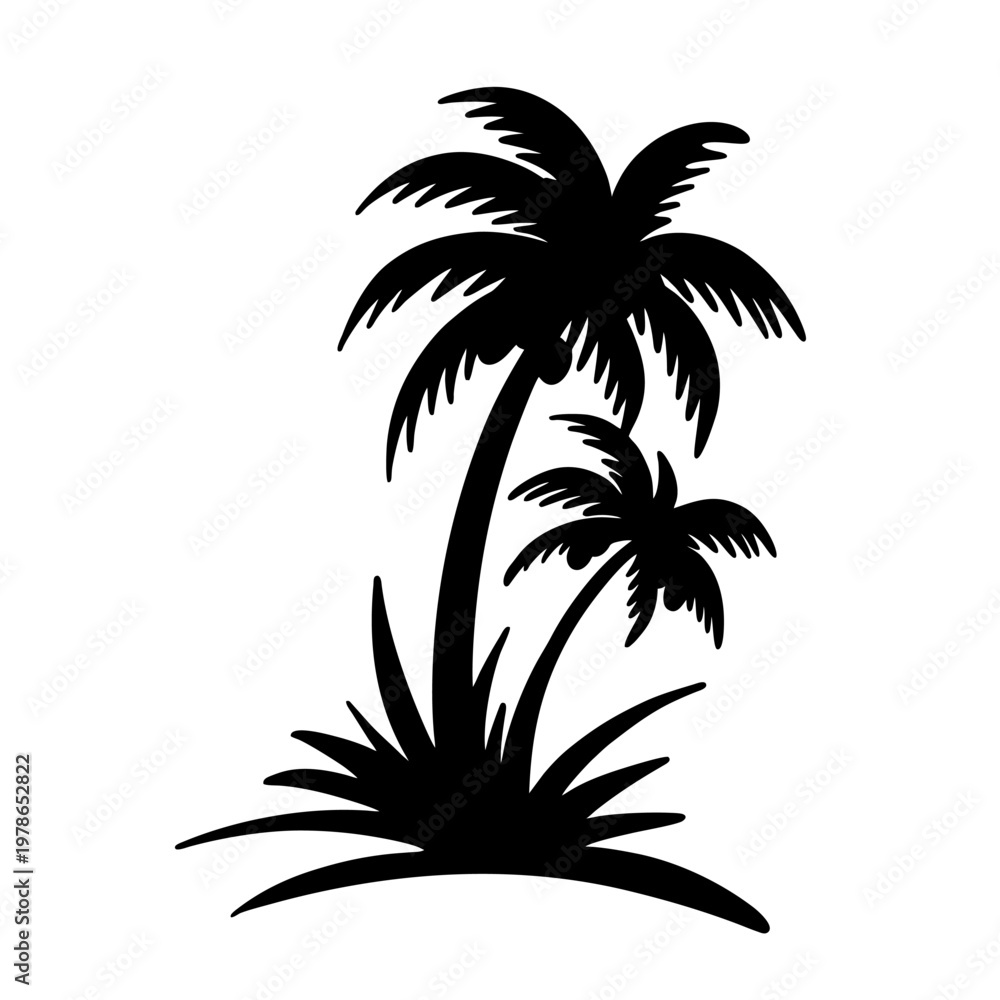 Fototapeta premium Silhouette of tropical palm trees isolated on white background