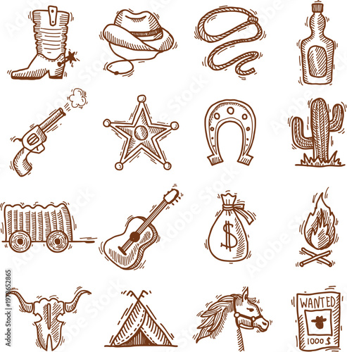 Rustic wooden saloon signs and furniture for western game design vector