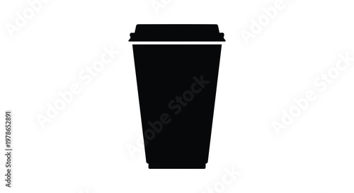 Simple black silhouette of a disposable coffee cup with lid