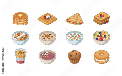 Collection of delicious and healthy breakfast food illustrations