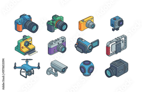 DSLR camera, mirrorless camera, compact camera, action camera, instant camera, film camera, camcorder, smartphone camera rig,