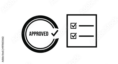 Approved stamp and checklist icons signifying completion and validation