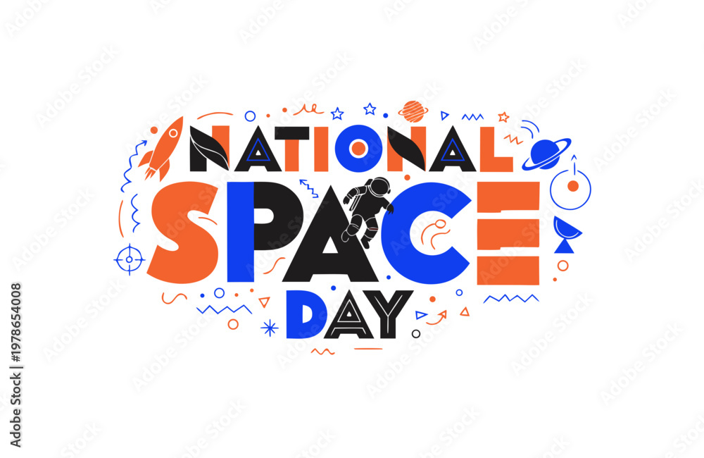 Fototapeta premium National Space Day Vector Illustration, Astronomy Celebration Design Isolated on White
