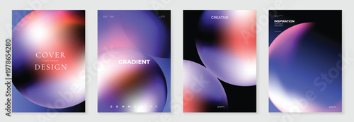 Abstract gradient poster background vector set. Minimalist style cover template with vibrant perspective 3d geometric prism shapes collection. Ideal design for social media, cover, banner, flyer.