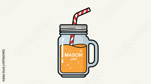 Refreshing orange beverage in a glass mason jar with a straw, perfect for summer drinks and refreshments