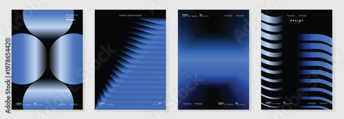 Abstract gradient poster background vector set. Minimalist style cover template with vibrant perspective 3d geometric prism shapes collection. Ideal design for social media, cover, banner, flyer.