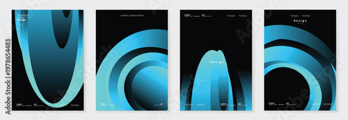 Abstract gradient poster background vector set. Minimalist style cover template with vibrant perspective 3d geometric prism shapes collection. Ideal design for social media, cover, banner, flyer.