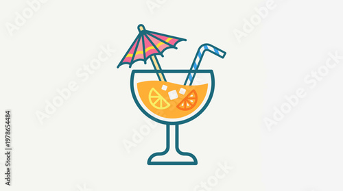 Vibrant tropical cocktail with fruit slices and a colorful umbrella, perfect for summer