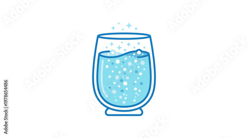 Refreshing glass of sparkling water with bubbles and a hint of sparkle, perfect for a healthy lifestyle or a cool drink
