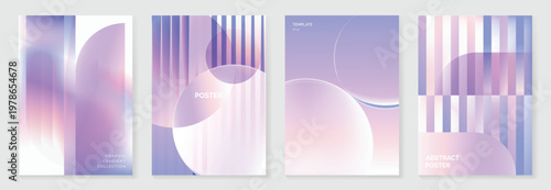Abstract gradient poster background vector set. Minimalist style cover template with vibrant perspective 3d geometric prism shapes collection. Ideal design for social media, cover, banner, flyer.