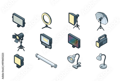 LED panel light, ring light, softbox light, umbrella light, spotlight studio, flood light, RGB light panel, portable video light,