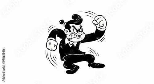 Angry cartoon man with fists clenched.