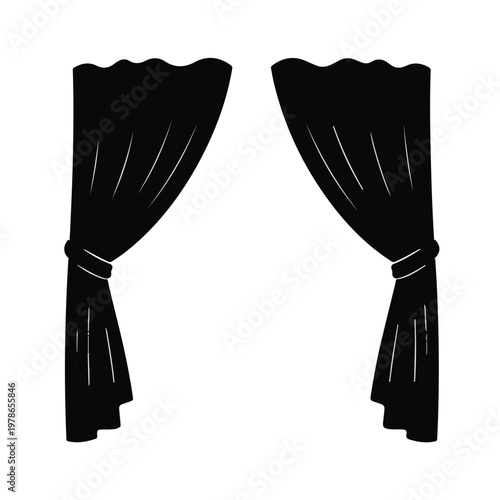 Curtains Black and White Illustration Style Art