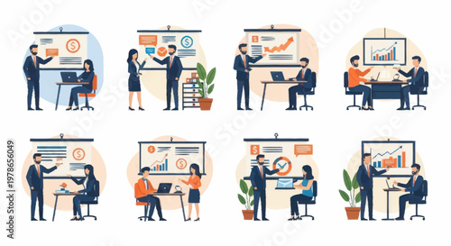 Business people working in office spaces.