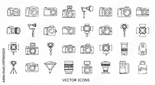 Collection of camera icons and equipment.