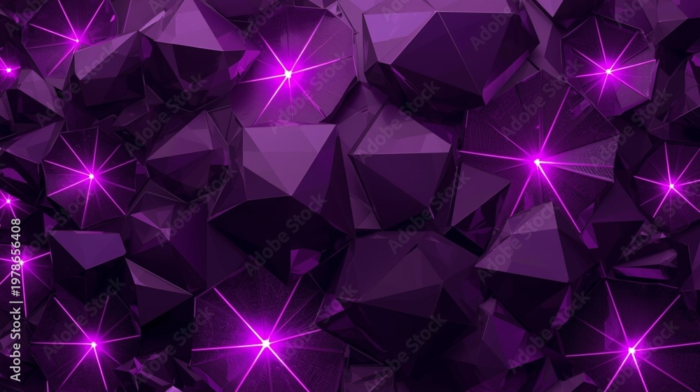 Fototapeta premium Futuristic abstract polygons in deep purple tones with neon violet highlights