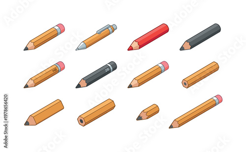 Wooden pencil, mechanical pencil, colored pencil, graphite pencil, HB pencil, 2B pencil, pencil with eraser, pencil without eraser