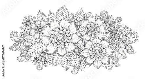 Intricate Floral Line Drawing Design.