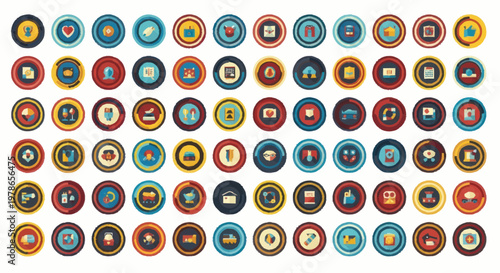 Colorful icons on white background.