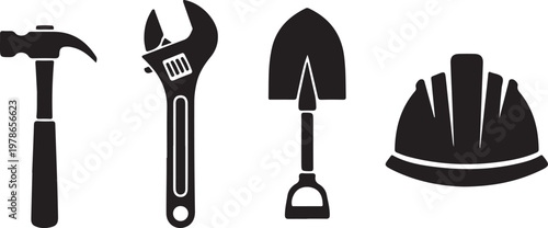 flat lay tools and workwear icons on white background for labor day