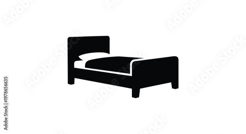Minimalist depiction of a bed frame with bedding black silhouette