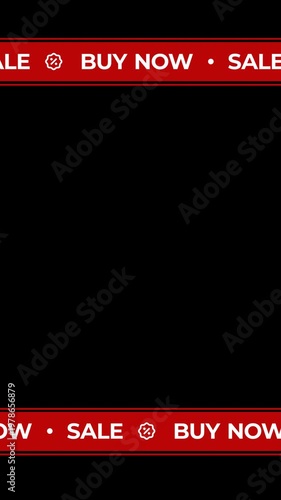 Scrolling Sale and Buy Now Red Banner Loop with Transparent Background, Animated Promo Ribbon