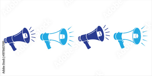 Four colorful megaphones with sound waves a vibrant communication and announcement illustration