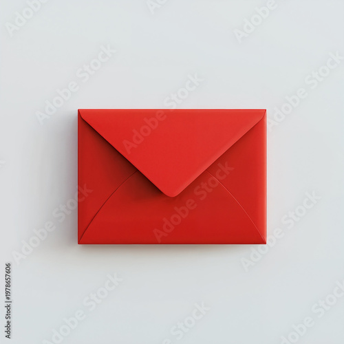 Minimal red envelope isolated on clean white background with simple geometric design and bold color