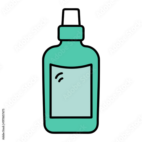 Single teal mouthwash bottle with blue label sits on white.