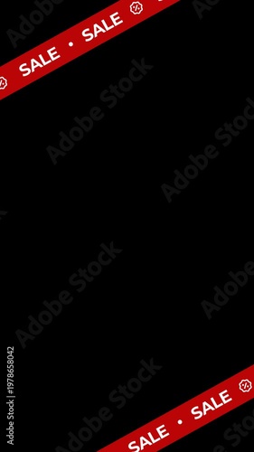 Animated Sale banner with moving red ribbon on transparent background for promo, advertising, and discount videos. 