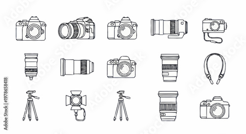 Collection of various camera equipment icons.