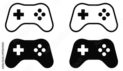 Simple game controller icon collection with minimal style, perfect for gaming interfaces, mobile apps, UI design, and clean modern vector illustration graphics.