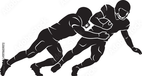 American football players in dynamic tackle pose, high-energy sports action illustration