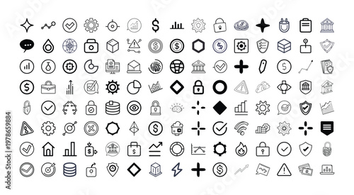  Abstract Geometric Tech Icon Set for Digital Connectivity and Networking