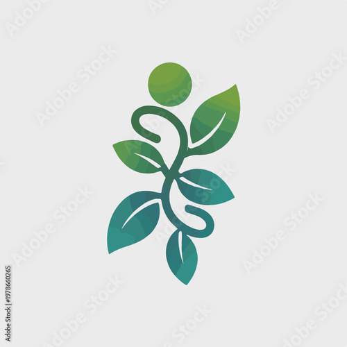 Abstract environmental symbol featuring a person whose arms become branches with green leaves.