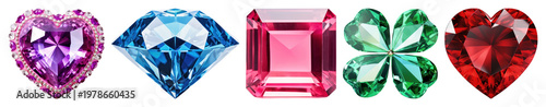 PNG Colorful gemstones in various shapes on transparent background