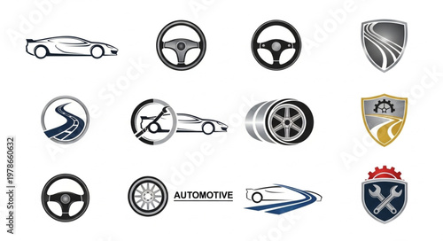 Collection of Automotive Icons and Symbols for Car Industry.
