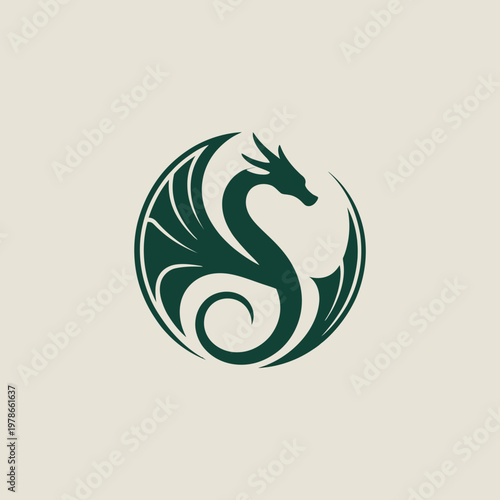 A green dragon logo with a circular design