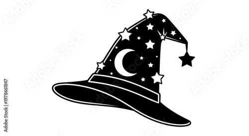 Black magic wizard hat with stars and moon.