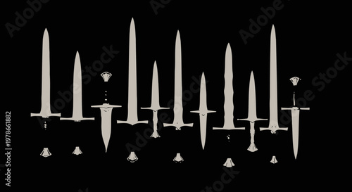 Minimalist white candle silhouettes on black background, vector illustration of different taper candles and candlesticks, monochrome candle icon set for decor, holiday, memorial