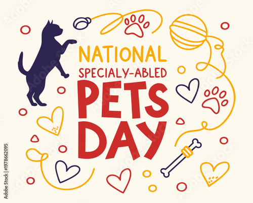 Special Needs Pets Day Vector Art, Cute Disabled Dog and Cat Illustration Isolated on White