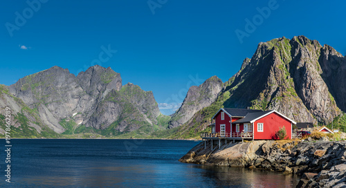 Fjord landscape near Reine in the Lofoten Islands in Norway