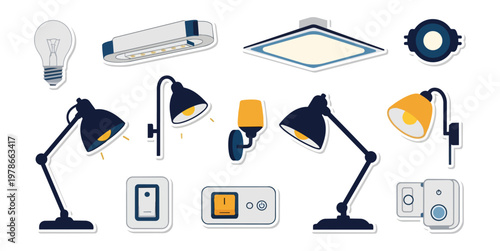 Collection of lighting fixtures illustrations in various styles