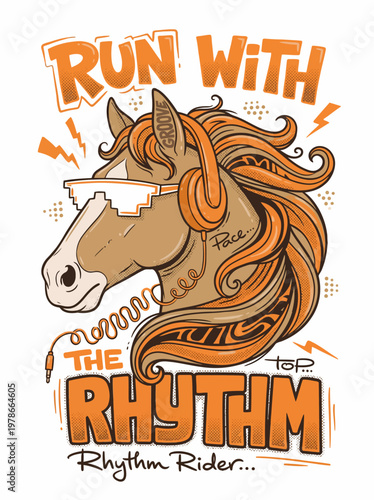 Brown Horse Head with Orange Mane.